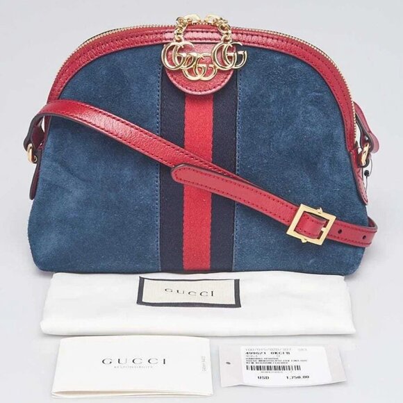 Gucci Blue Suede and Leather Vintage Web Ophidia Small Shoulder Bag - Picture 2 of 11